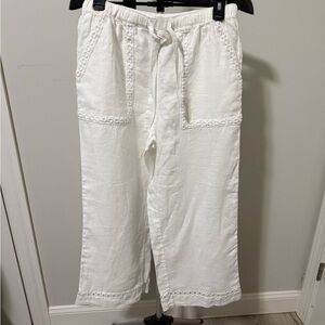 Joie Linen Cropped Wide Leg Pants Womens S White Capri Drawstring Resort Beach
